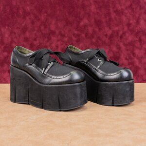 Widow Women Black Leather Platform Oxford Lace-up Shoes size 9